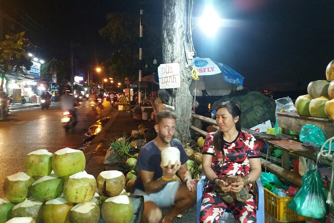 Ho Chi Minh - Vietnamese Vegan Food Experience By Scooter - Floating market by Coffee Boat: sugarcane and coconut in motion